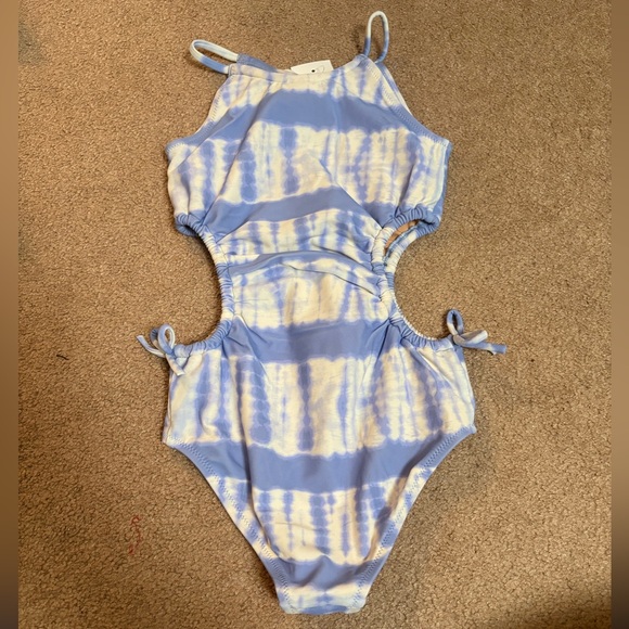 NWT J.Crew Crewcuts Girls' Side-Cutout One-Piece Swimsuit in Peri Breeze Tie Dye - Picture 3 of 5